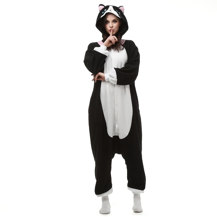 Black Cat-Inspired Fleece Onesie